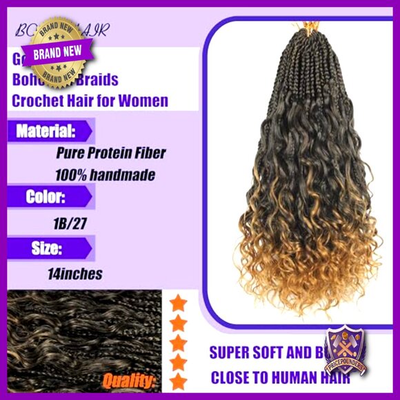 14 Inch Protein Fiber Crochet Braids Pre Looped Curly Ends Hair Extensions main image 4